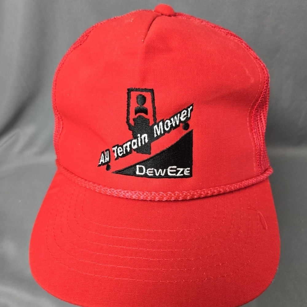 Vintage Red DewEze All Terrain Mower Truckers Cap Mesh Snapback Hat - Picture 2 of 8
